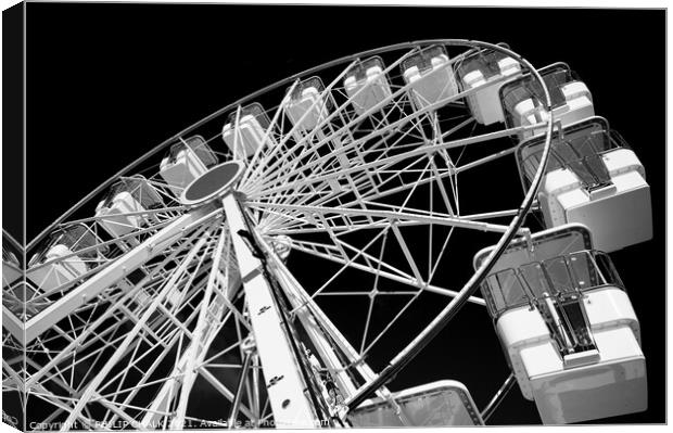 Ferris wheel black and white Llandudno 648 Canvas Print by PHILIP CHALK
