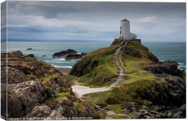Tyr lighthouse on Ynys Llanddwyn Anglesey oil paint effect  681 Canvas Print by PHILIP CHALK