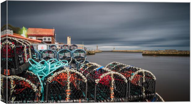 Whitby print  harbour and lobster pots 703 Canvas Print by PHILIP CHALK