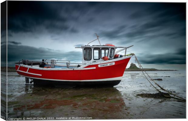 Holy island and the fishing boat 732  Canvas Print by PHILIP CHALK