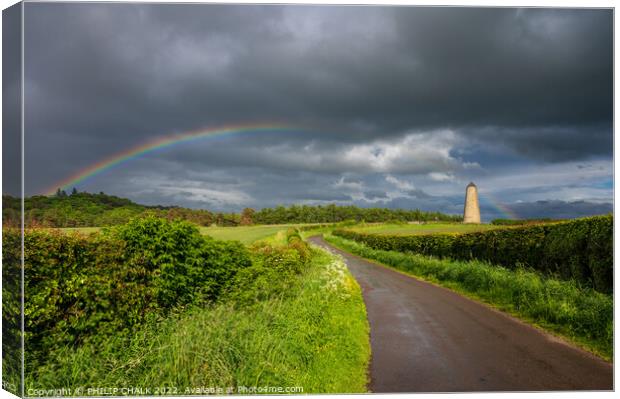 Rainbow over the Ducket BNB tower near Budle bay in Northumberland  738 Canvas Print by PHILIP CHALK