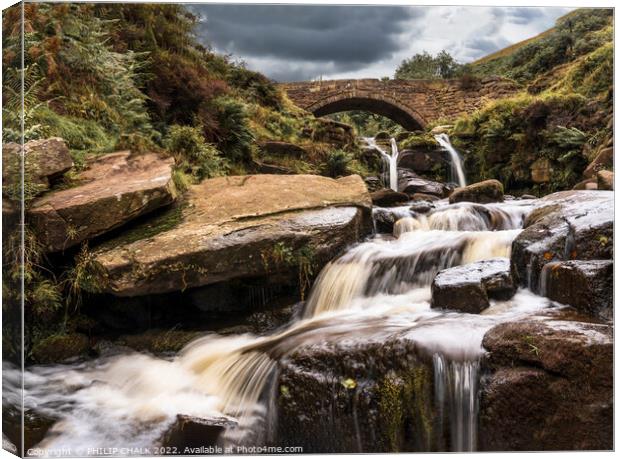 Three shires head bridge and waterfalls  in the Peak district Derbyshire 773  Canvas Print by PHILIP CHALK