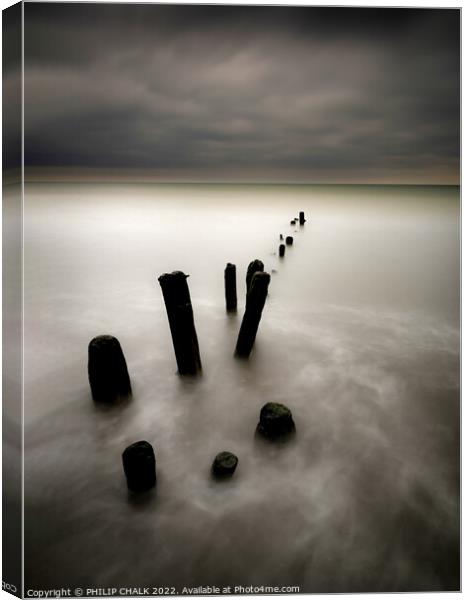 Seascape with groynes 816  Canvas Print by PHILIP CHALK