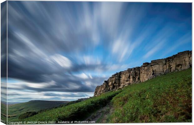 Stanage edge and wild clouds 820  Canvas Print by PHILIP CHALK
