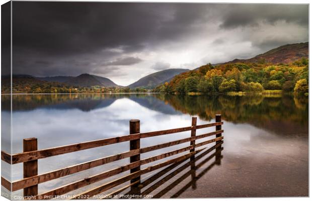 Grasmere lake with autumn colours 829  Canvas Print by PHILIP CHALK