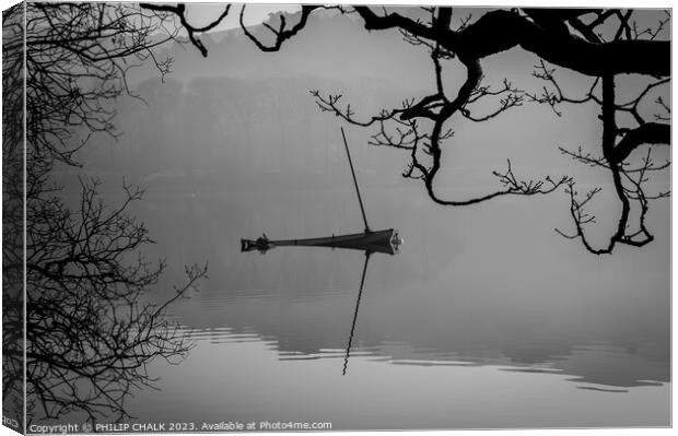 Sinking boat on Coniston water in black and white  858 Canvas Print by PHILIP CHALK