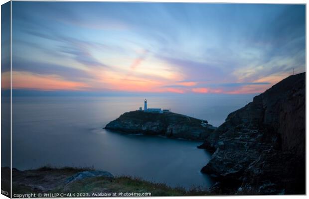 South stack lighthouse sunset 878  Canvas Print by PHILIP CHALK