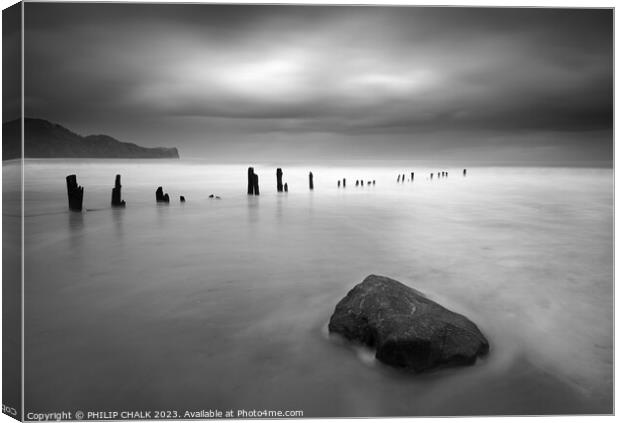 Sands end fine art groynes black and white  923  Canvas Print by PHILIP CHALK