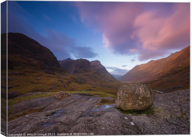 Glencoe and the three sisters 991 Canvas Print by PHILIP CHALK