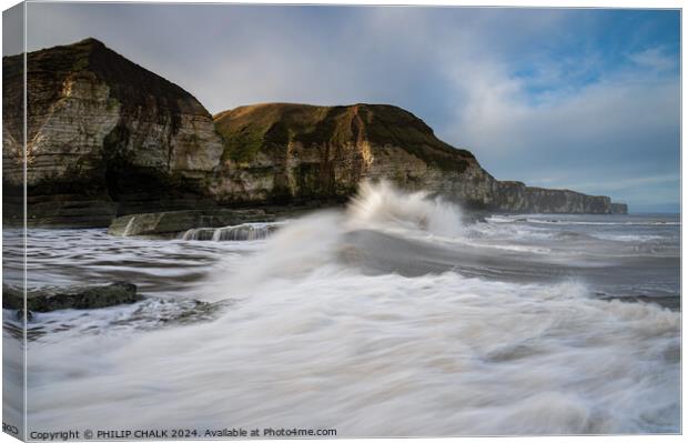 Thornwick bay stormy waves 1014 Canvas Print by PHILIP CHALK