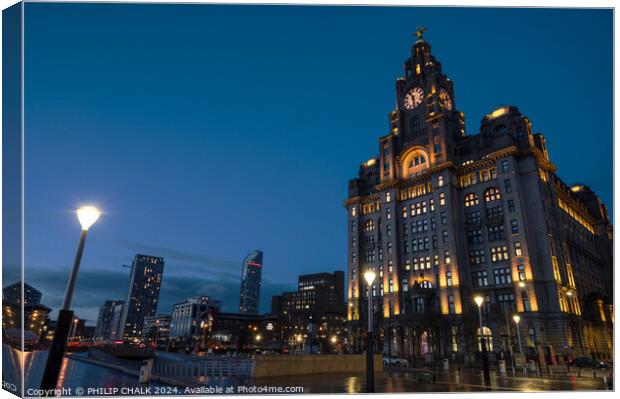 Liver building at dusk 1057 Canvas Print by PHILIP CHALK