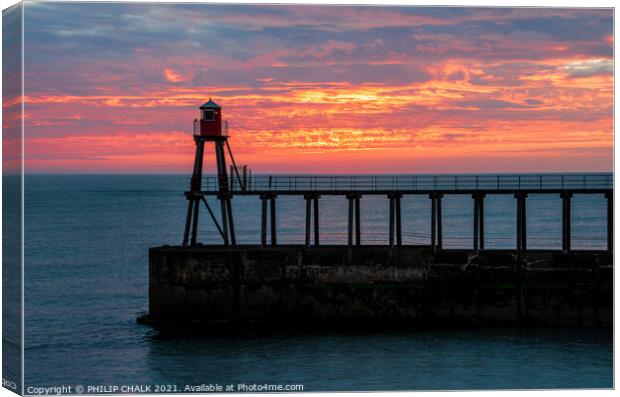 Whitby pier summer solstice sunrise 47 Canvas Print by PHILIP CHALK