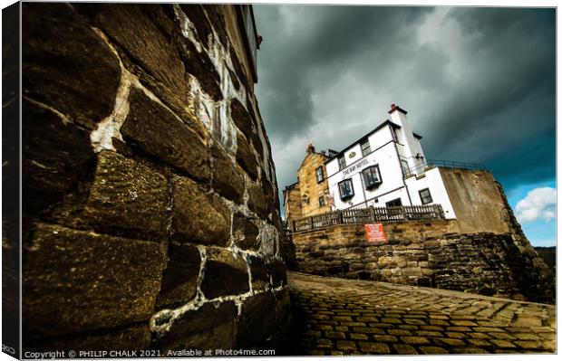 Robin Hoods Bay with a storm brewing 52 Canvas Print by PHILIP CHALK