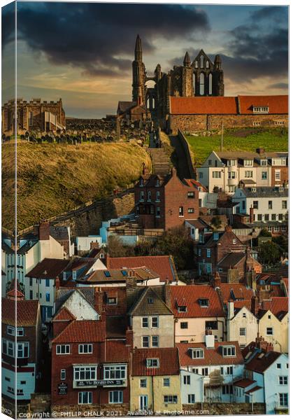 Whitby abbey and the 199 steps 82  Canvas Print by PHILIP CHALK
