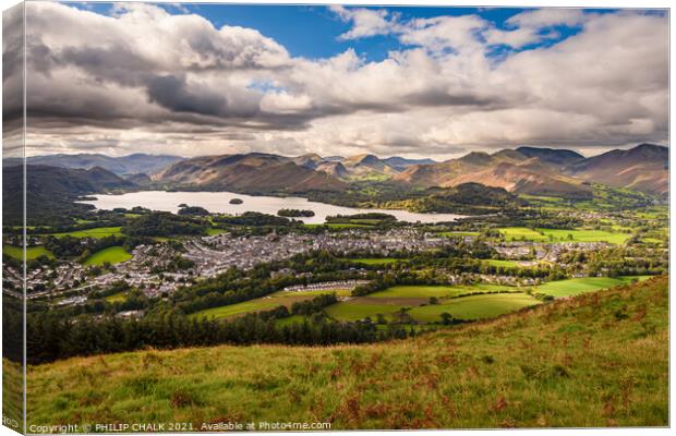 View from Latrigg fell looking towards Keswick and Derwent water 100 Canvas Print by PHILIP CHALK