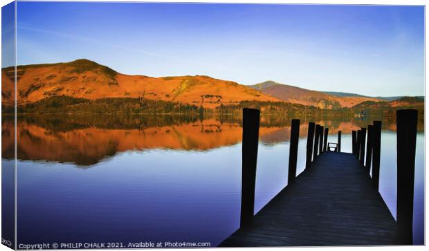 Abstract Ashness jetty on a brilliantly colourful sunrise 105 Canvas Print by PHILIP CHALK