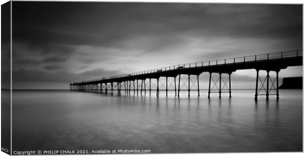 Saltburn pier in black and white  Canvas Print by PHILIP CHALK