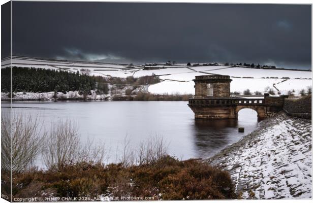 Digley dam/Reservoir in the snow   Canvas Print by PHILIP CHALK