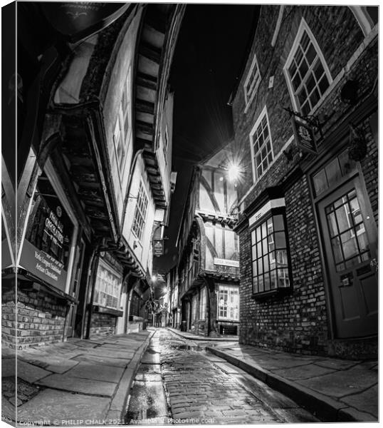 York shambles by night in monochrome 243 Canvas Print by PHILIP CHALK