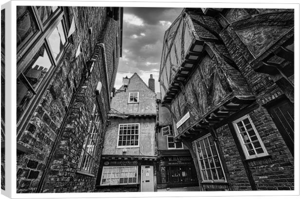 Little shambles in York black and white 261 Canvas Print by PHILIP CHALK
