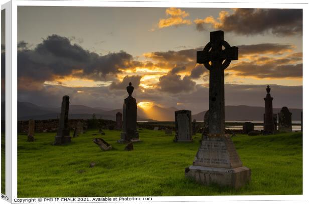 Sunset over a graveyard on the Isle of Skye 310 Canvas Print by PHILIP CHALK