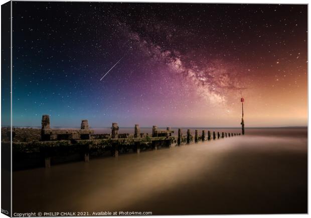 milky way seascape with shooting star 328 night sk Canvas Print by PHILIP CHALK