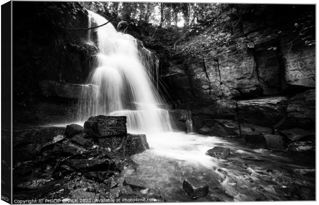 Wensley waterfall Yorkshire dales black and white  346  Canvas Print by PHILIP CHALK