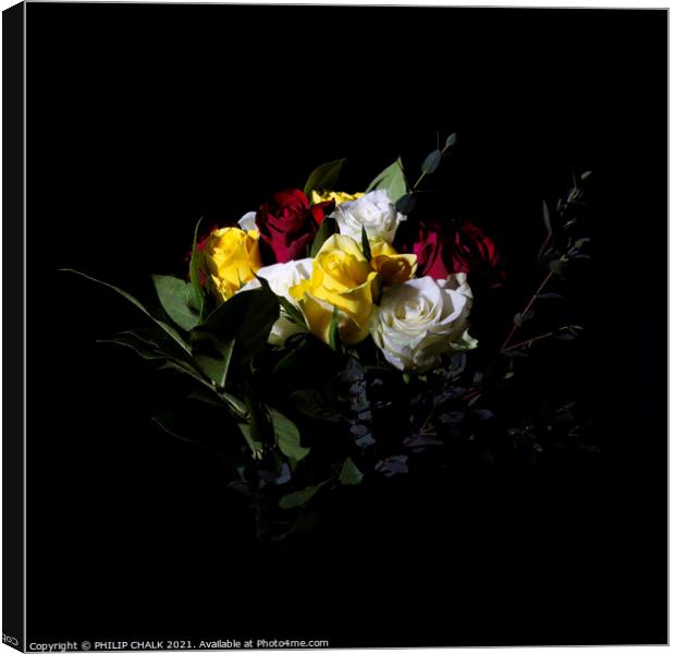 Bouquet of Roses low key 424 fine art  Canvas Print by PHILIP CHALK