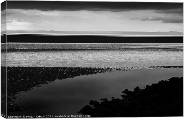 Abstract coastal scene Llandudno black and white 428  Canvas Print by PHILIP CHALK