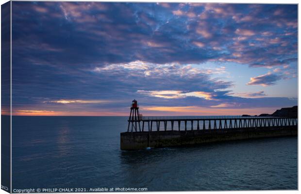 Whitby pier summer solstice sunrise 433 Canvas Print by PHILIP CHALK