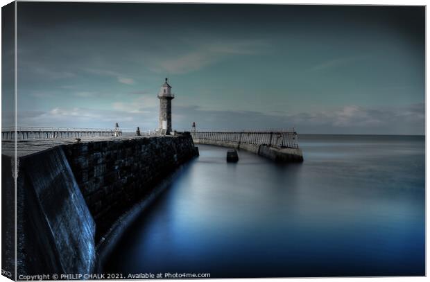 Whitby harbour blue hour. 439 Canvas Print by PHILIP CHALK