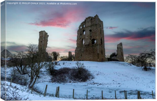 Sherriff Hutton castle near York on a winters sunrise. 443 Canvas Print by PHILIP CHALK