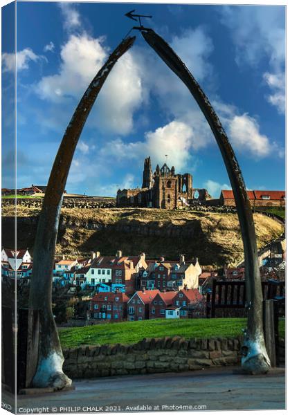 Whitby abbey through the Whale bones.  453  Canvas Print by PHILIP CHALK