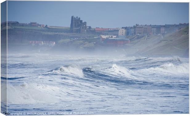 Whitby abbey through the sea mist from sandsend 478 Canvas Print by PHILIP CHALK