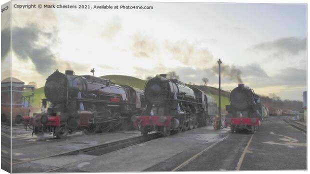 3 Steam Trains at Dawn Canvas Print by Mark Chesters