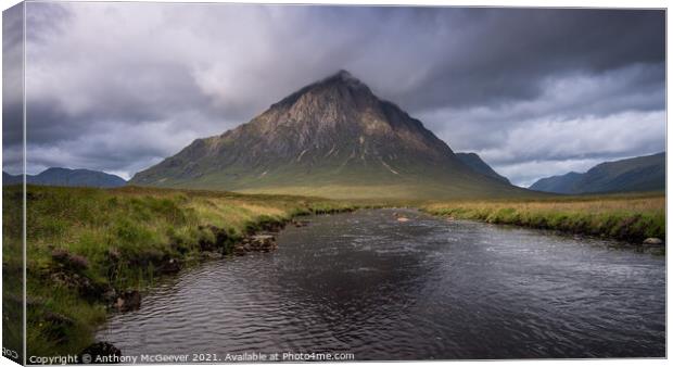 Buachaille Etive Mor and the river Etive  Canvas Print by Anthony McGeever