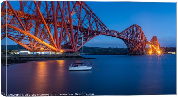 The Forth Rail Bridge Blue Hour Canvas Print by Anthony McGeever