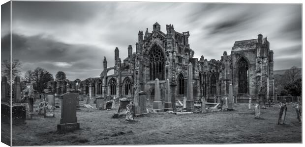 Melrose Abbey Black and White  Canvas Print by Anthony McGeever