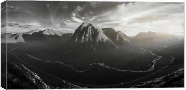 Glencoe Panorama black and white  Canvas Print by Anthony McGeever