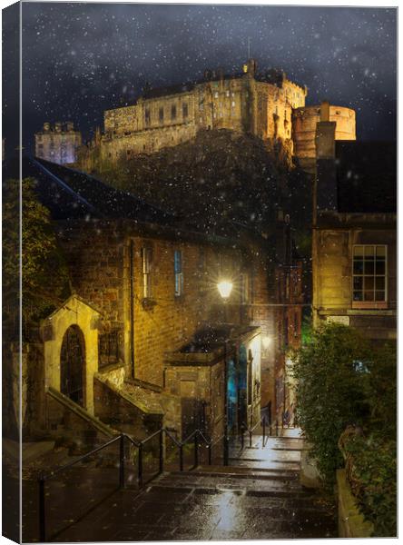 Edinburgh Castle in the snow  Canvas Print by Anthony McGeever