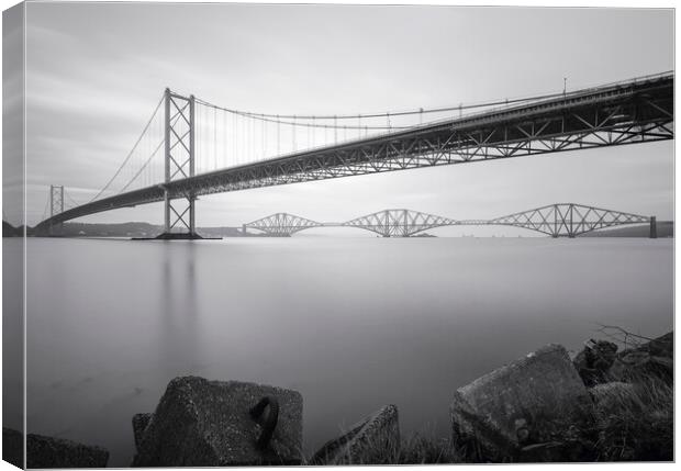 The Forth Bridges black and white Canvas Print by Anthony McGeever