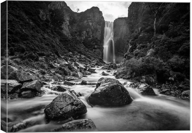 Wailing Widow Falls in black and white  Canvas Print by Anthony McGeever