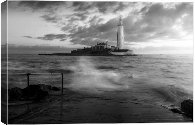 St Marys Lighthouse B&W Canvas Print by Anthony McGeever