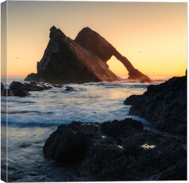 A golden Glow on Bow Fiddle Rock  Canvas Print by Anthony McGeever