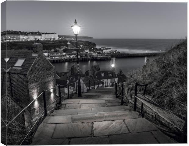 199 Steps Whitby Black & White  Canvas Print by Anthony McGeever