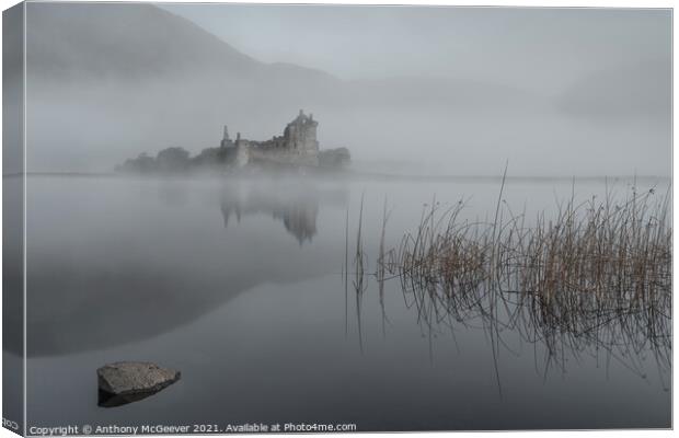 Misty reflections on Loch Awe  Canvas Print by Anthony McGeever