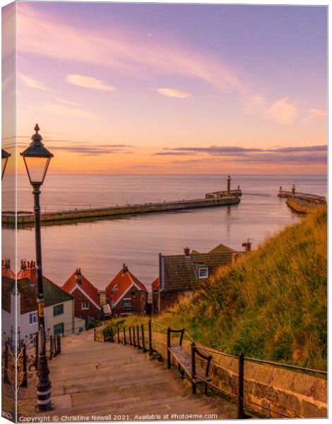 Sunset from 199 Steps in Whitby Canvas Print by Christine Newell