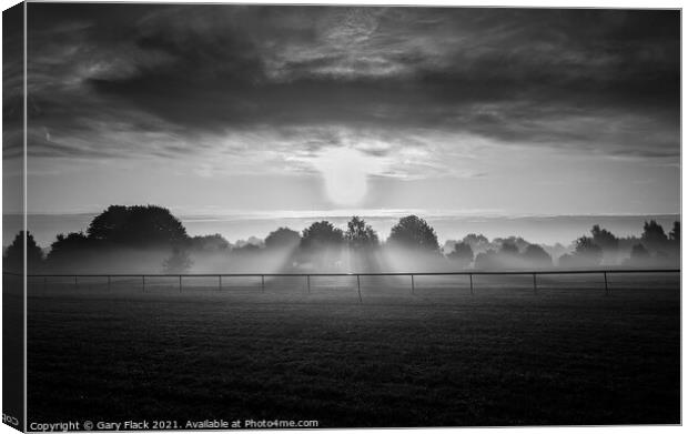 Doncaster Racecourse , Autumn early morning on a misty day In BLack and White Canvas Print by That Foto