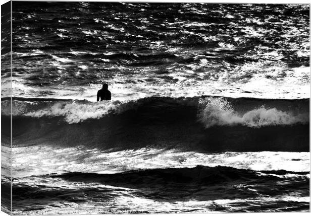 Silhouetted surfer in a large wave Canvas Print by That Foto