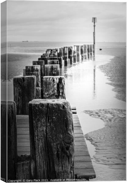 Cleethorpes Beach tide marker in monochrome Canvas Print by That Foto